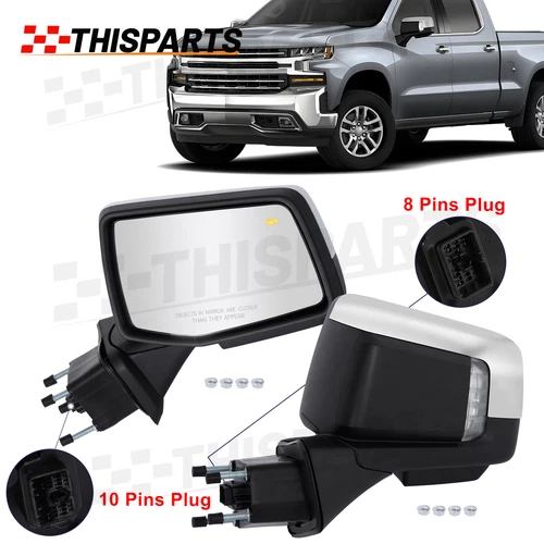 LED Towing Mirrors Power Glass Heated Chrome For 2019-2024 Chevy Silverado 1500
