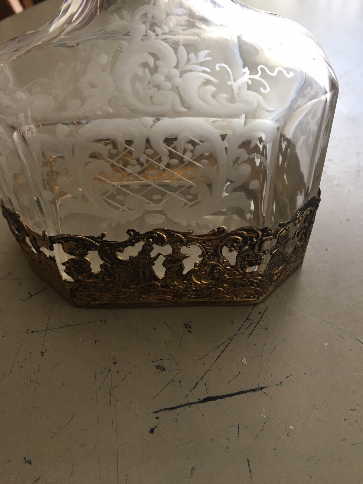 Antique Crystal Decanter Hanau Germany lowest price Etched Mounted Silver W