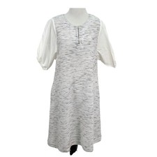 Violet Weekend NWOT Shift Dress Heathered White Knit Puff Sleeve M Pockets