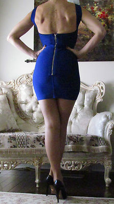 cobalt blue bandage dress Blue Crepe Mermaid Gown With Crystal Draping