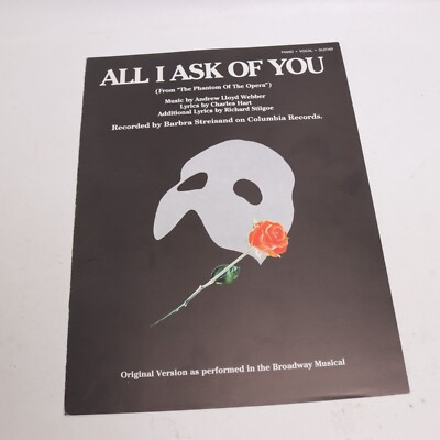 Andrew Lloyd Webber All I Ask of You Piano Voice Sheet Music 1986 Really Useful