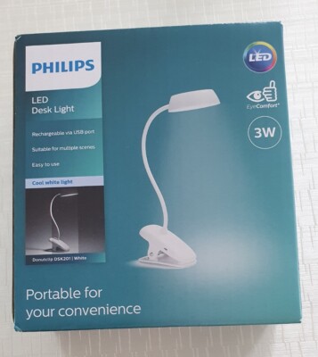 PHILIPS LED DESK LIGHT TISCHLEUCHTE DSK201 DONUTCLIP 3W AUFLADBAR WEIß NEU & OVP