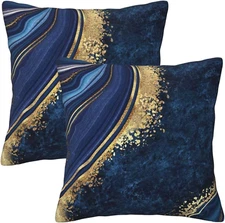 Navy Blue and Gold Marble Throw Pillow Cover 18X18 in Set of 2 Cushion Modern Fa