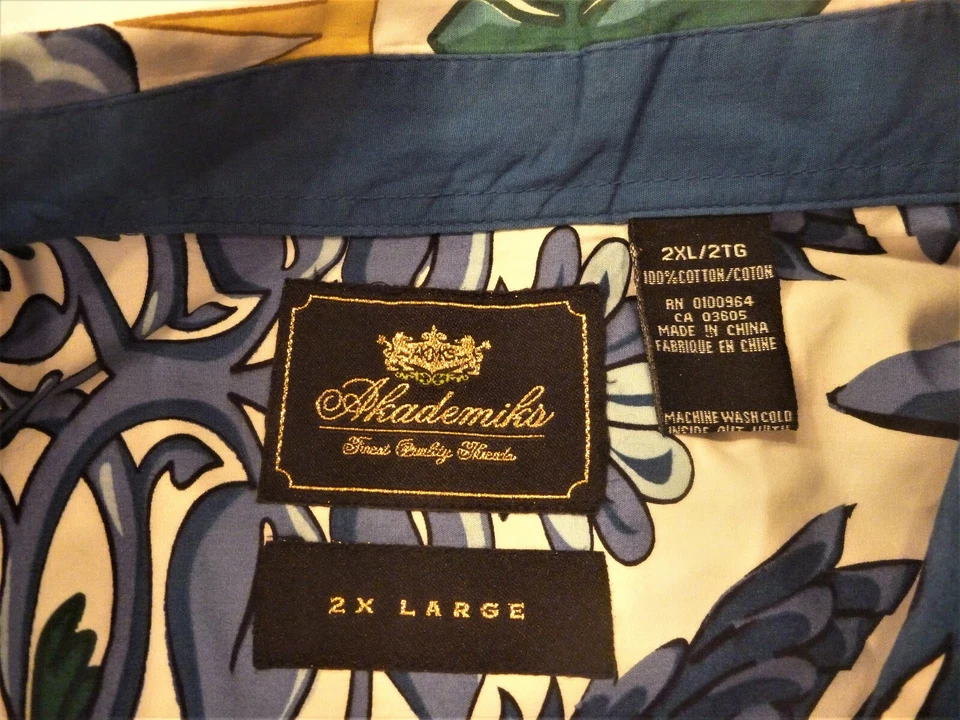 Tropical Paisley Men Big Tall 2XL Hawaiian Embellish Shirt Yellow Blue Aloha XXL - Image 3 of 4