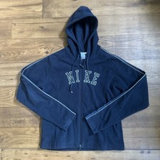 Vintage Nike Y2K 2000s Youth Full Zip Up Navy Blue Hoodie Size L 12-14 EUC