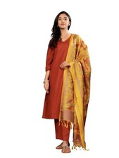 Women s V-Neck Straight Kurta Set with Pants Dupatta