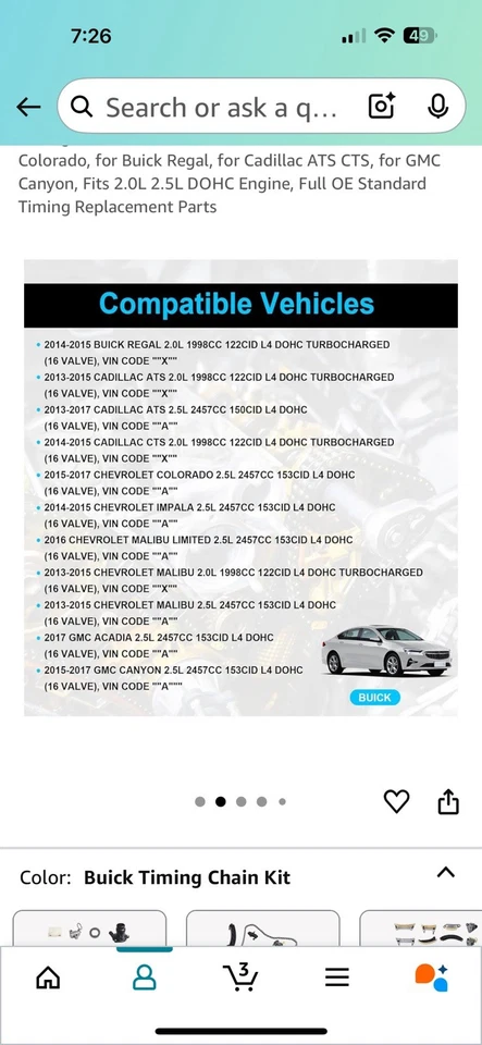 Piezas de cadena de distribución para Chevrolet Malibu Colorado 2013-2017, para Buick Regal Foto 2 de 4