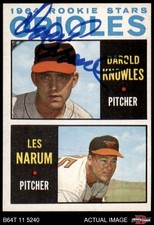 1964 Topps #418 Darold Knowles / Les Narum Orioles RCs RC AUTO Signed