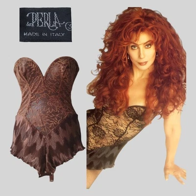 Body corset LA PERLA Brevettato marron dentelle fleurie cher vintage années 9... - Photo 1/4