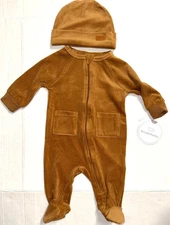 KOALA BABY velour 2 piece set brown/ribbed size 0-3 months