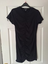 PRETTY LITTLE THING Women's Black Short Ruched T shiry Dress Size 12