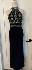 Women’s Aspeed Navy Beaded Halter Maxi Dress Formal Evening Gown Size M