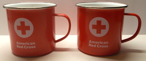 2 American Red Cross Enamelware Coffee Cup 16 Oz.