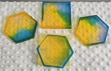 Ombre Hexagon Resin Spring Coasters Set of 5 Extra Square Mod 70’s Style Groovy
