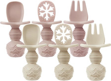 4 Pack Silicone Baby Spoons Forks Feeding Set, Toddler Utensils Baby Led Weaning