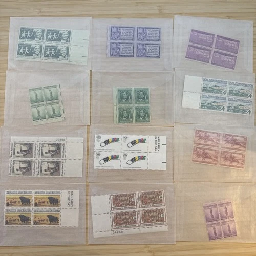 US Stamp Plate Block Lot 12 Blocks MNH MH Mint Collection Glassines Vintage