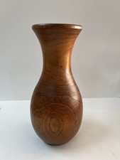 VTG Mid-Century Modern Hand Turned Wooden Flower Vase 10  Tall