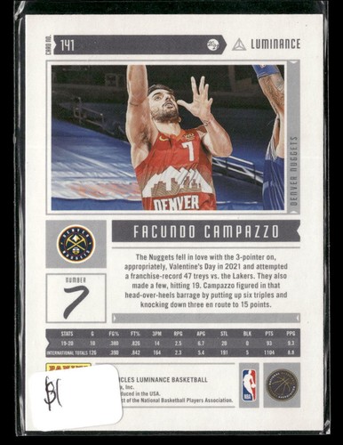 2020-21 Panini Chronicles #141 Facundo Campazzo Green Denver Nuggets Rookie - Picture 2 of 2