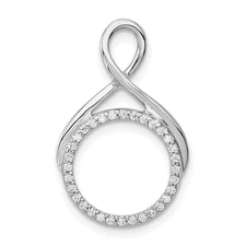 14k White Gold Round Cut Lab Grown Diamond Circle Dangle Chain Slide Pendant
