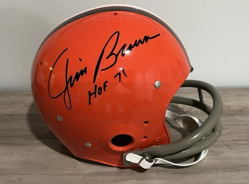 JIM BROWN HOF '71 AUTO SIGNED THROWBACK TK SUSPENSION HELMET BROWNS,JSA Cert.