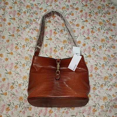 JustFab Brown Crocodile Pattern Bucket/Shoulder Bag