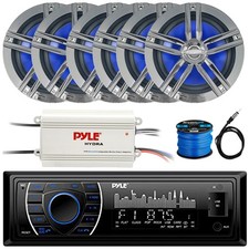 Pyle Single DIN Marine Radio, Bluetooth Amp, 6x 6.5" Speakers, Antenna, Wire