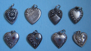 Vintage charm lot of eight sterling puffy heart charms some with stones