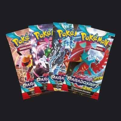   Pokémon Paradox Rift 4x Booster Alle Artwork DE NEU Karmesin Purpur Pack Set