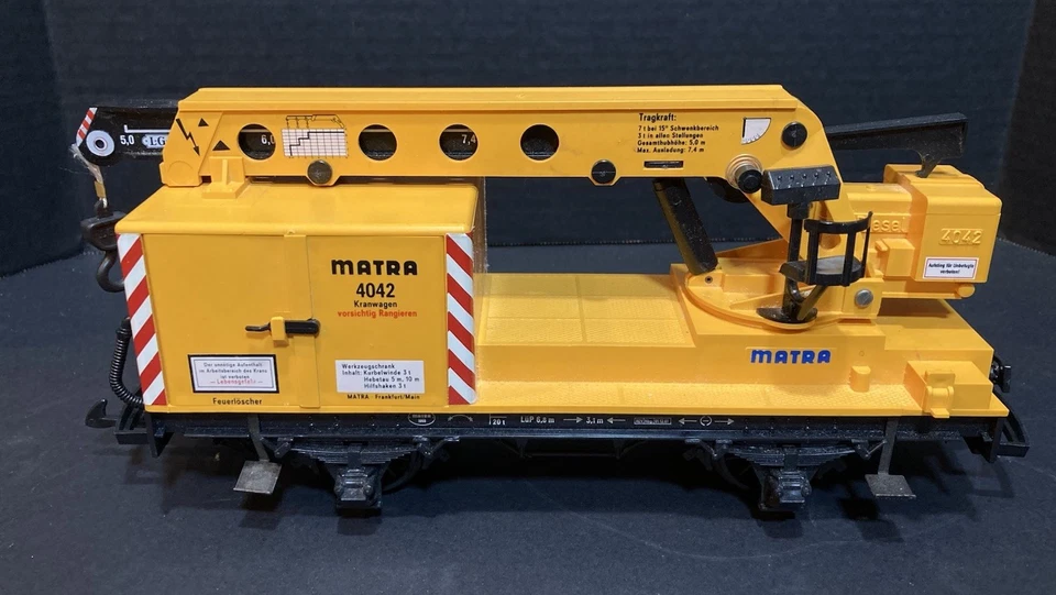 LGB 4042 G Scale Matra Yellow Construction Crane Car - Image 4 of 4