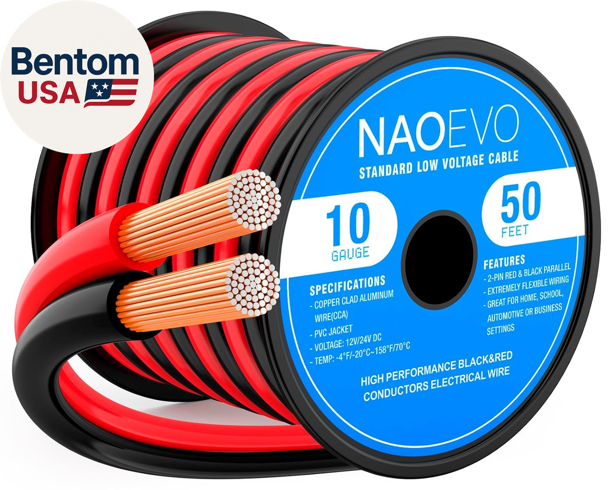 Cavo Elettrico 10 AWG 50 Ft (15m) Rosso/nero: Flessibile Per Auto 12V