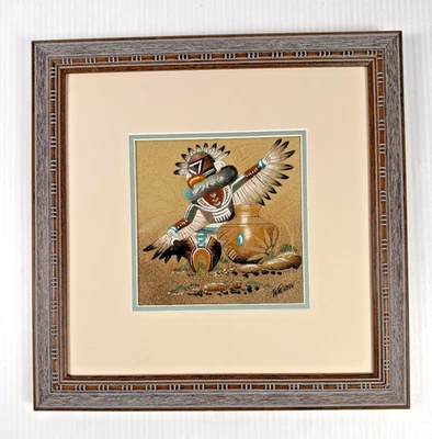 Authentic "Watchman" Signed Framed Navajo Sand Art Painting Kachina Dancer Dine - Image 1 of 4