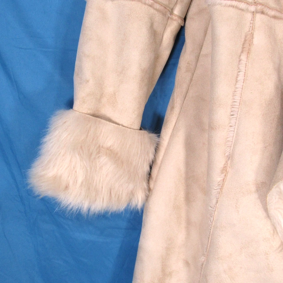 KC COLLECTIONS Beige FAUX SUEDE/FUR Hook-Eye Closer LARGE COLLAR Drape JACKET S - Image 4 of 4