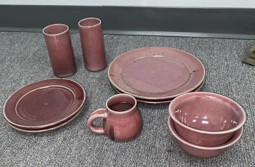 Handmade Stoneware Set Purple Glaze 9 Piece Beautiful