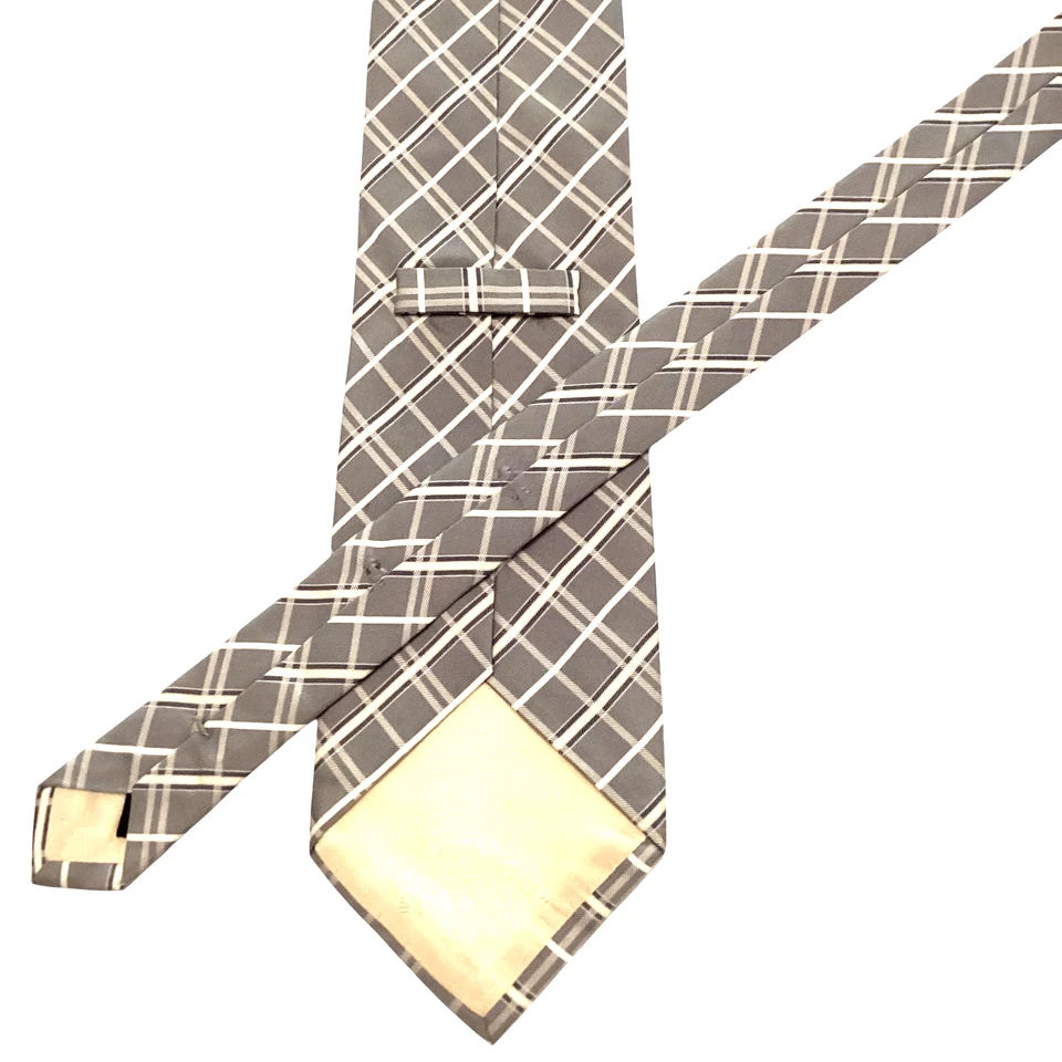 Галстук мужской ALTEA большой и высокий шелк 63 1/4 дюйма итальянский дизайнерский клетчатый серый/слоновая кость б/у в отличном состоянии - Изображение 3 из 3