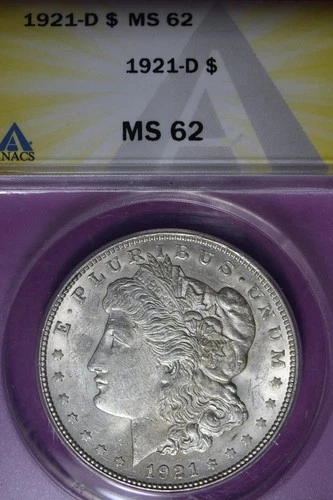 1921 D ANACS MS62 MORGAN SILVER DOLLAR #B51533