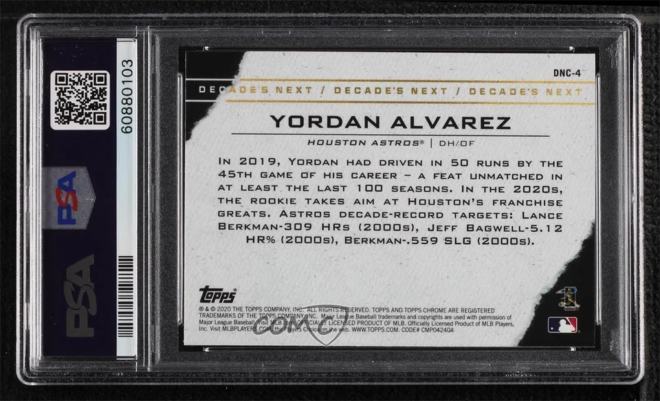 2020 Chrome Update Target Decade's Next Yordan Alvarez PSA 10 GEM MT Rookie RC - Image 2 of 2