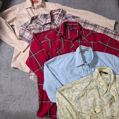 Mixed Brand Mens XL-2XL Vintage Western Shirt Bundle Plaid Pearl Snaps FLAWED