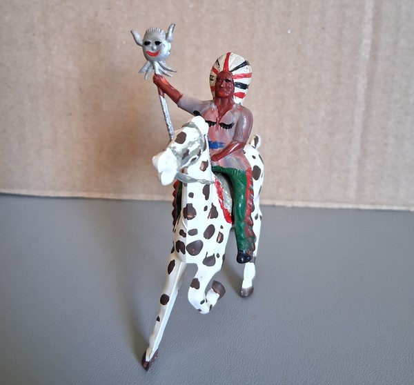 Indian on horseback, sorcerer with staff, figures made by Reisler 1950's