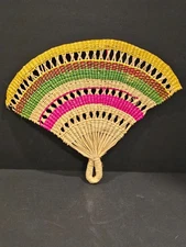 Handwoven Natural Grass Straw Colorful Cooling or Decorative Fan