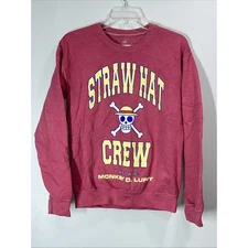 Monkey D Luffy Mens Sweater Straw Hat Crew Bones Pink Small NWT