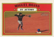 Miguel Rojas 2021 Topps Heritage Baseball Base Card #10 Miami Marlins In Action