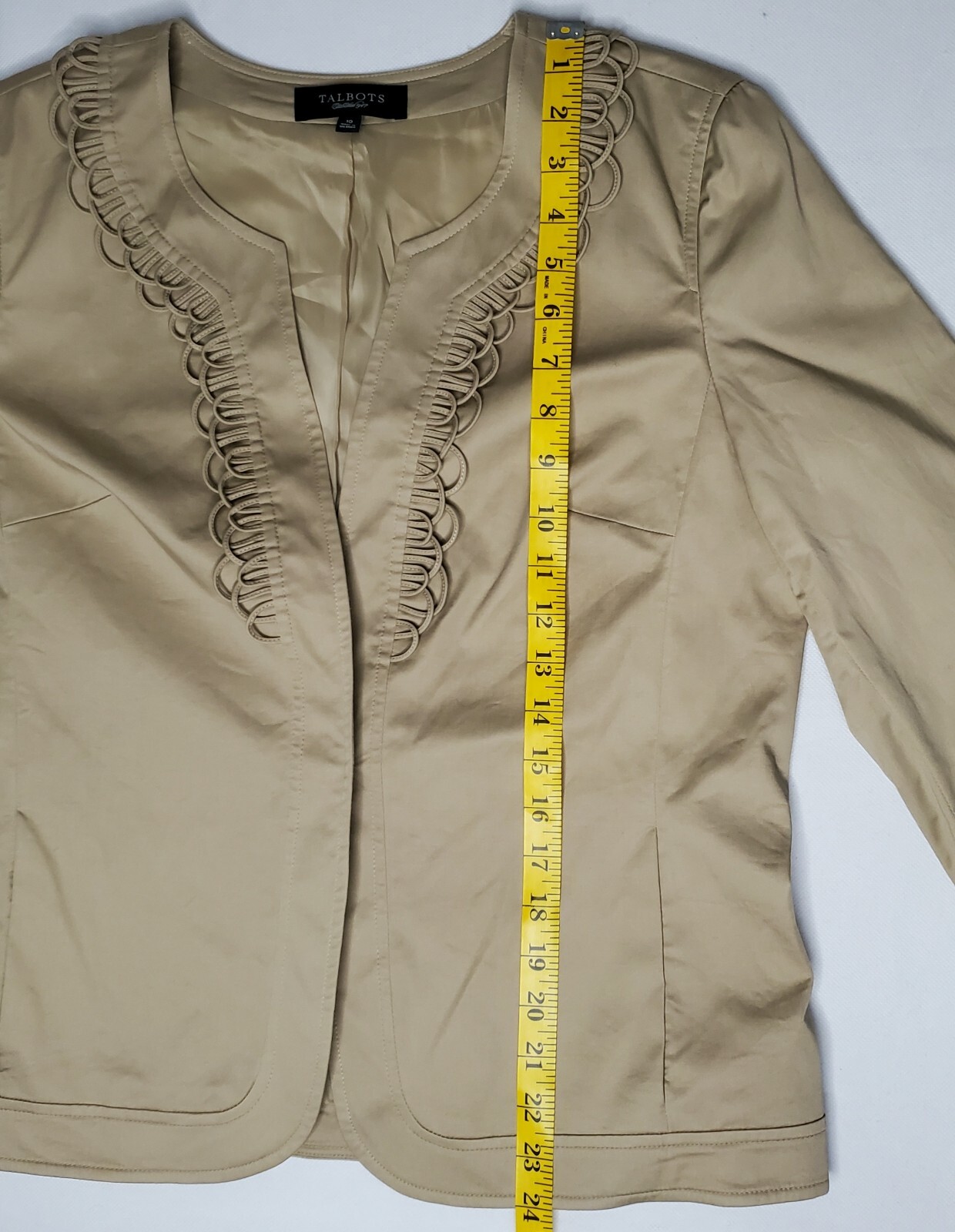 Talbots Beige Tan Loop Trim Hidden Button Long Sl… - image 14