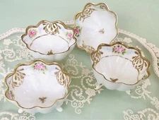 Nippon Antique 1920 Footed Hand-Painted China 4-Pc Salt Cellars