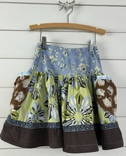 MATILDA JANE Platinum Sz 6 Skirt Blue Green Brown Floral Polka Dots Hollyhock