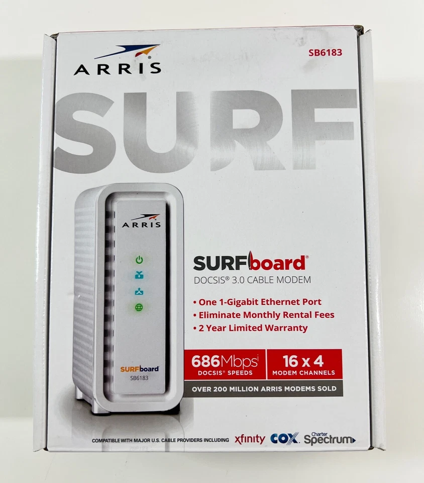 Cable módem Arris Surfboard SB6183 686 Mbps 16x4 DOCSIS, blanco (CAJA ABIERTA NUEVA) Foto 2 de 4