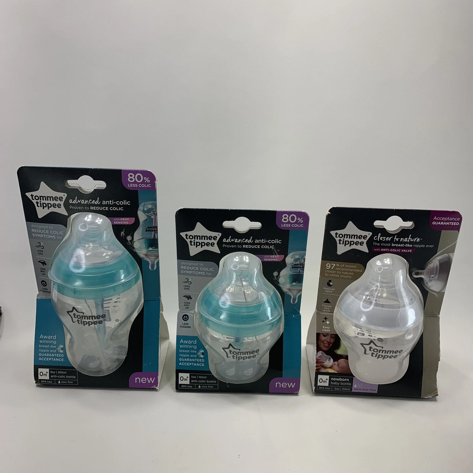 Tommee Tippee Advanced Anti-Colic Baby Bottles Lot of 3 9oz and 5oz