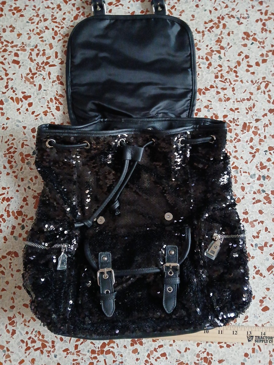 It Works Black Sequin Leather Adjustable Backpack Two Outer Side Compartments Artphea backpack frame works - Gem main image 4