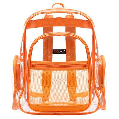 Clear Backpack with Orange Trim, Heavy Duty PVC Transparent