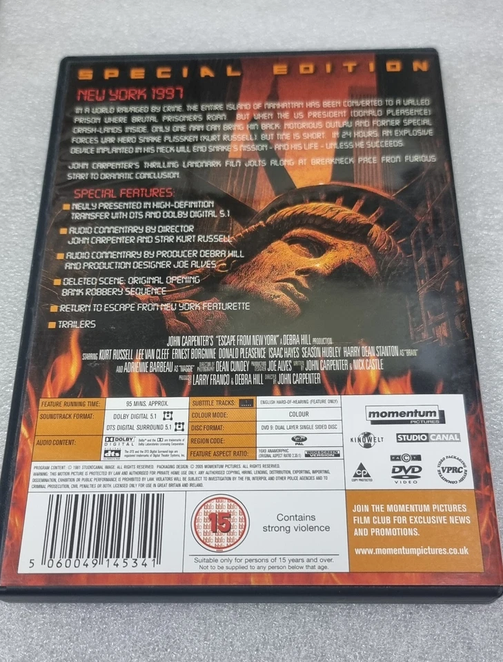Escape from New York, Kurt Russell, Carpenter DVD - Image 3 of 3