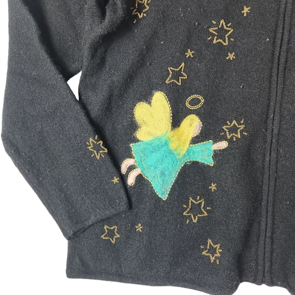 Quacker Factory Sweater Womens Sz Large Vintage Wool Angel Design Beading Felted - Image 3 of 4